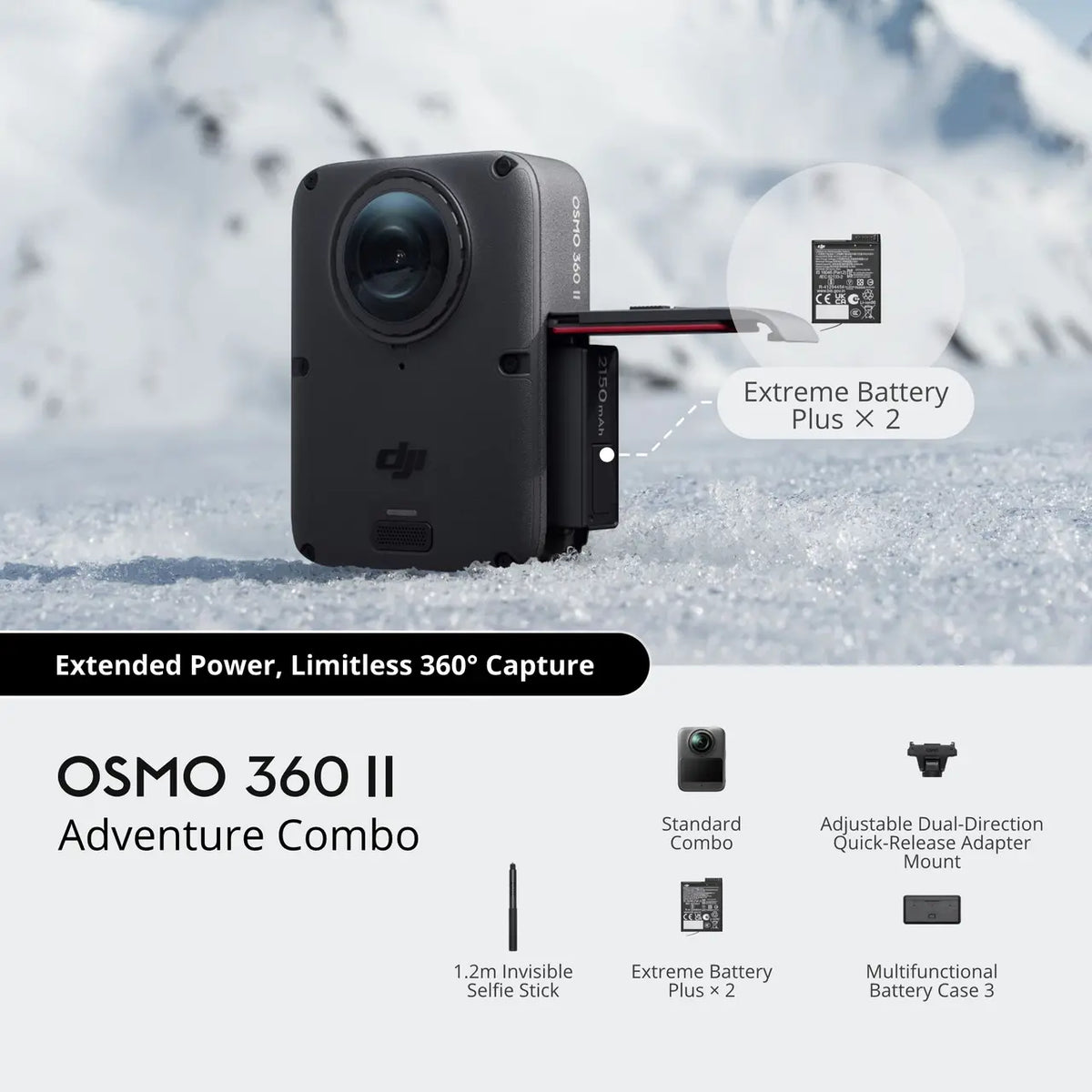 Osmo 360 II Adventure Combo – oversigt over indholdet