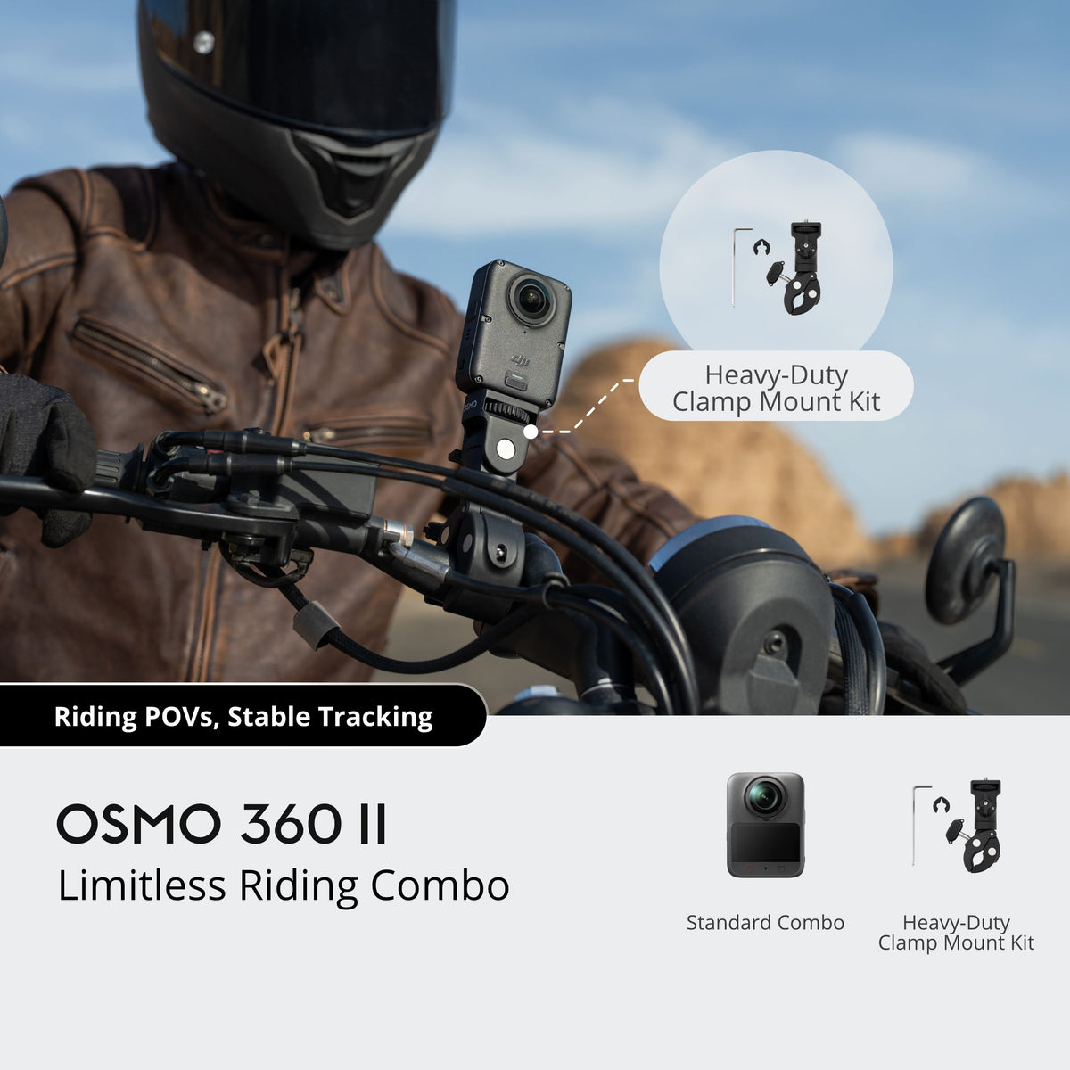 Osmo 360 II Limitless Riding Combo – Standard Combo og Heavy-Duty Clamp Mount Kit
